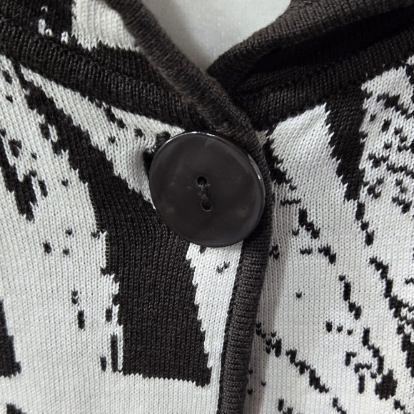 Chico's Silk Blend White Brown Tropical Leaf Knit Sweater Blazer Beachy Office - Picture 5 of 8